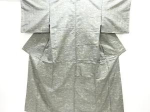 アンティーク　蝶に草花模様織出し十日町紬着物